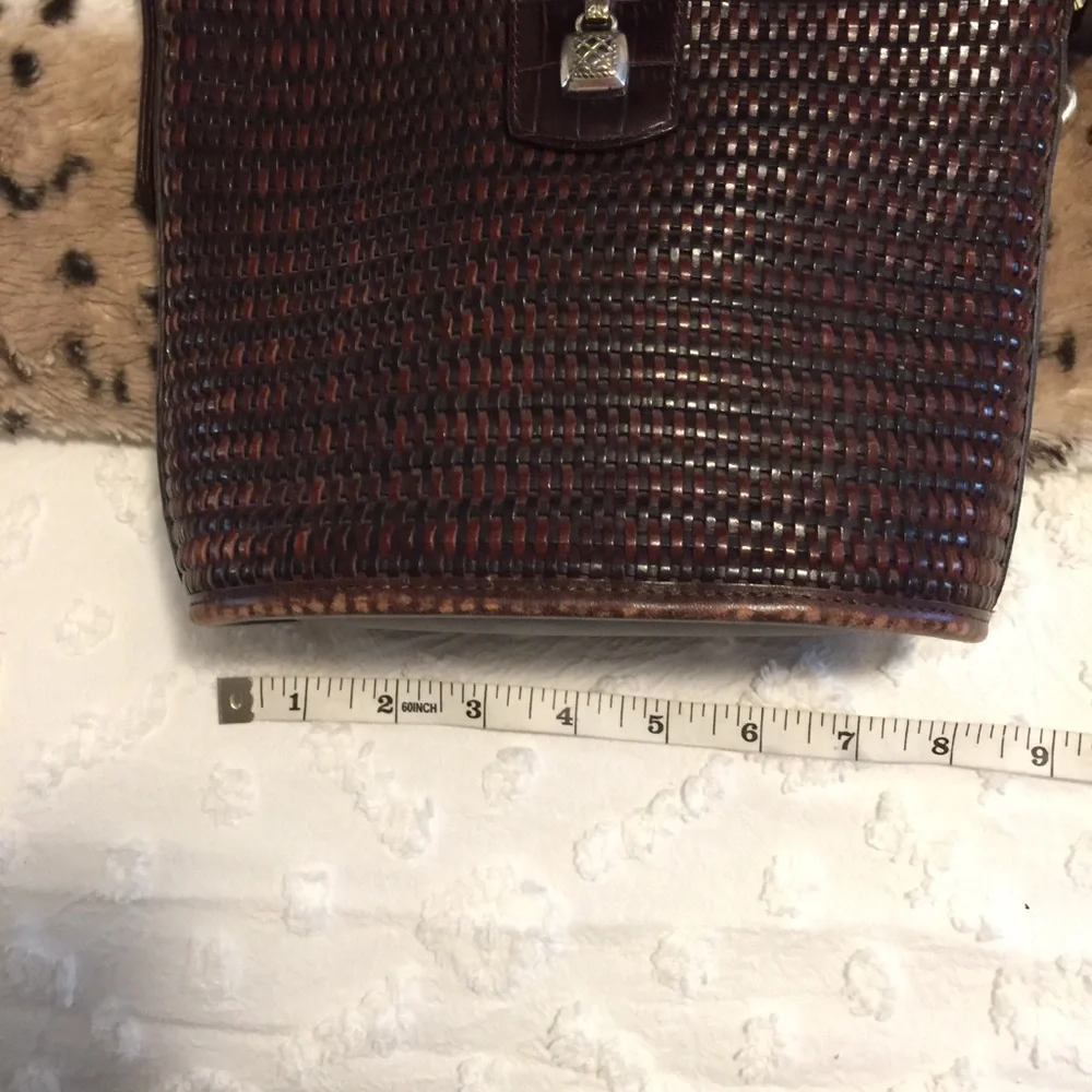 Brighton Vintage Designer Brown Woven Leather Shoulder Bucket Tote Bag Purse